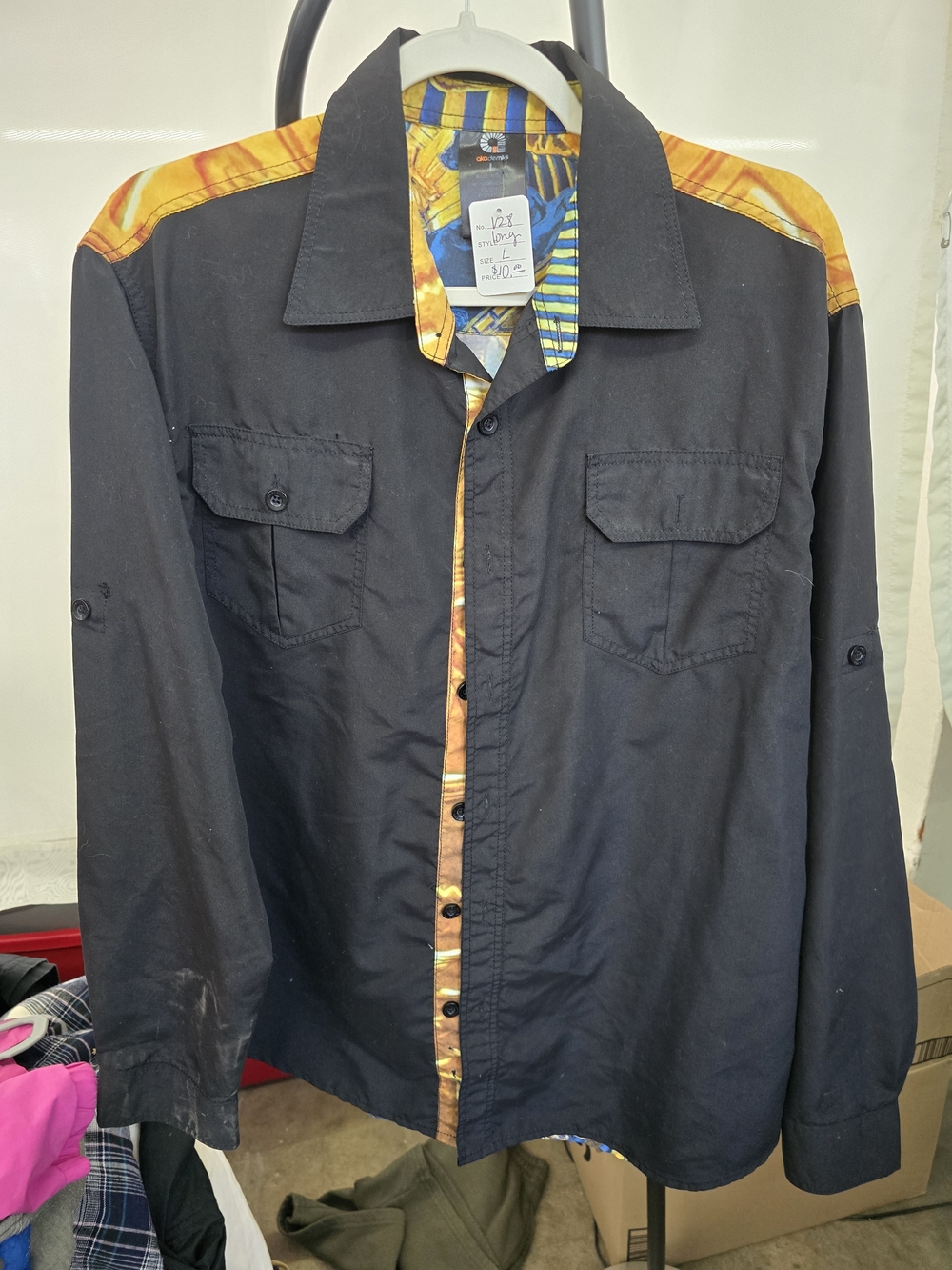 Akademiks Button-Up Shirt with Black Base and Vibrant Trim